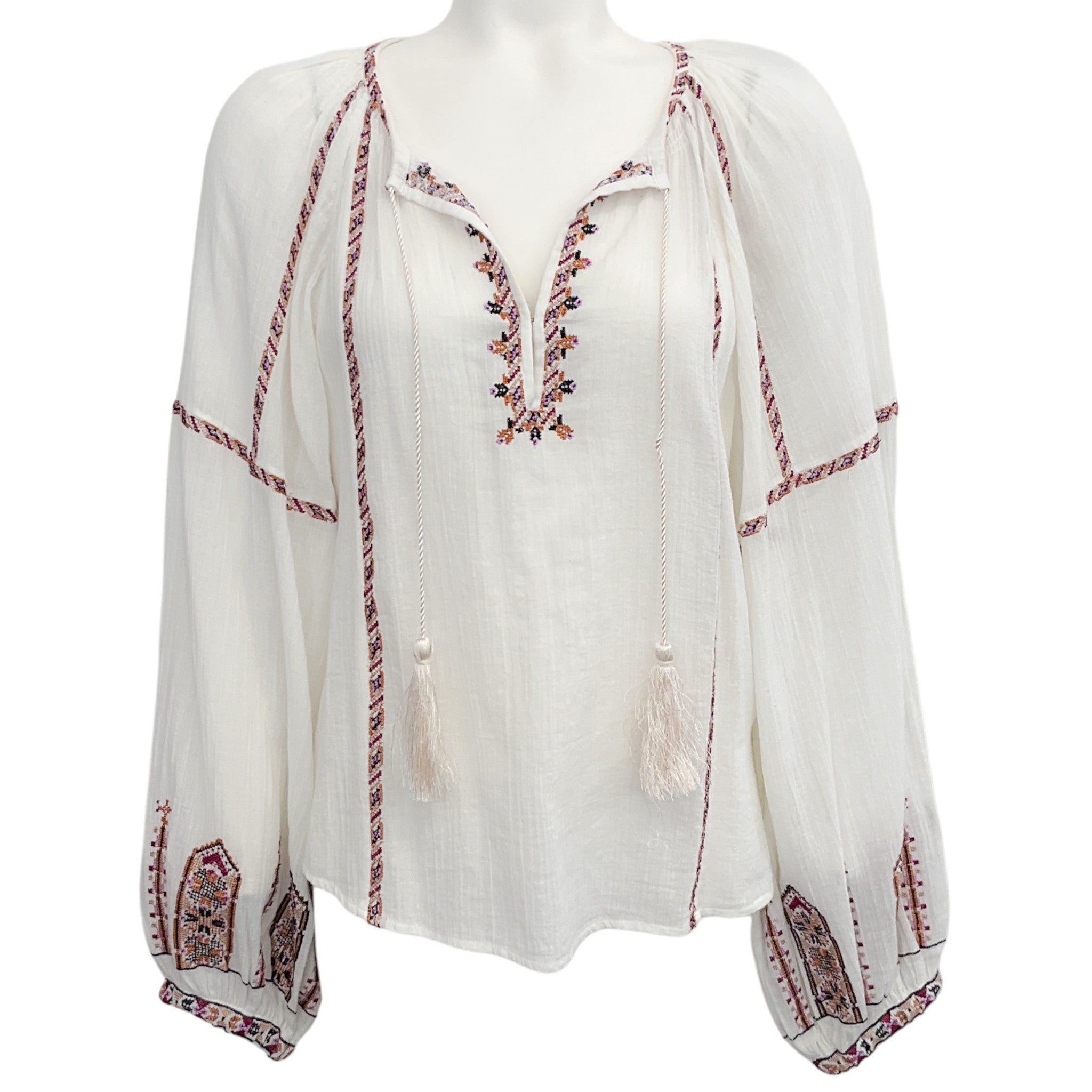 Isabel Marant Etoile Ecru / Ochre Embroidered Fernanda Blouse

