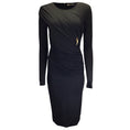 Load image into Gallery viewer, Roberto Cavalli Black / Gold Tiger Tooth Charm Detail Ruched Long Sleeved Fitted Midi Dress

