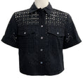 Load image into Gallery viewer, Veronica Beard Black Cotton Cropped Broderie Anglaise Spruce Top

