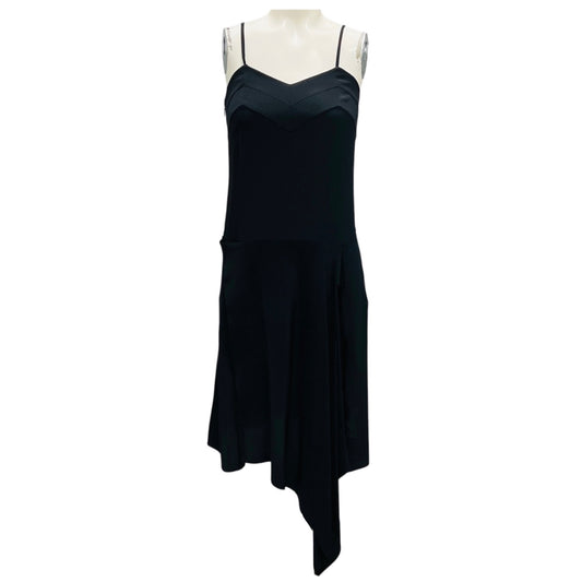 Barbara Bui Black Asymmetric Hem Sleeveless Silk Midi Dress with Built-In Shorts