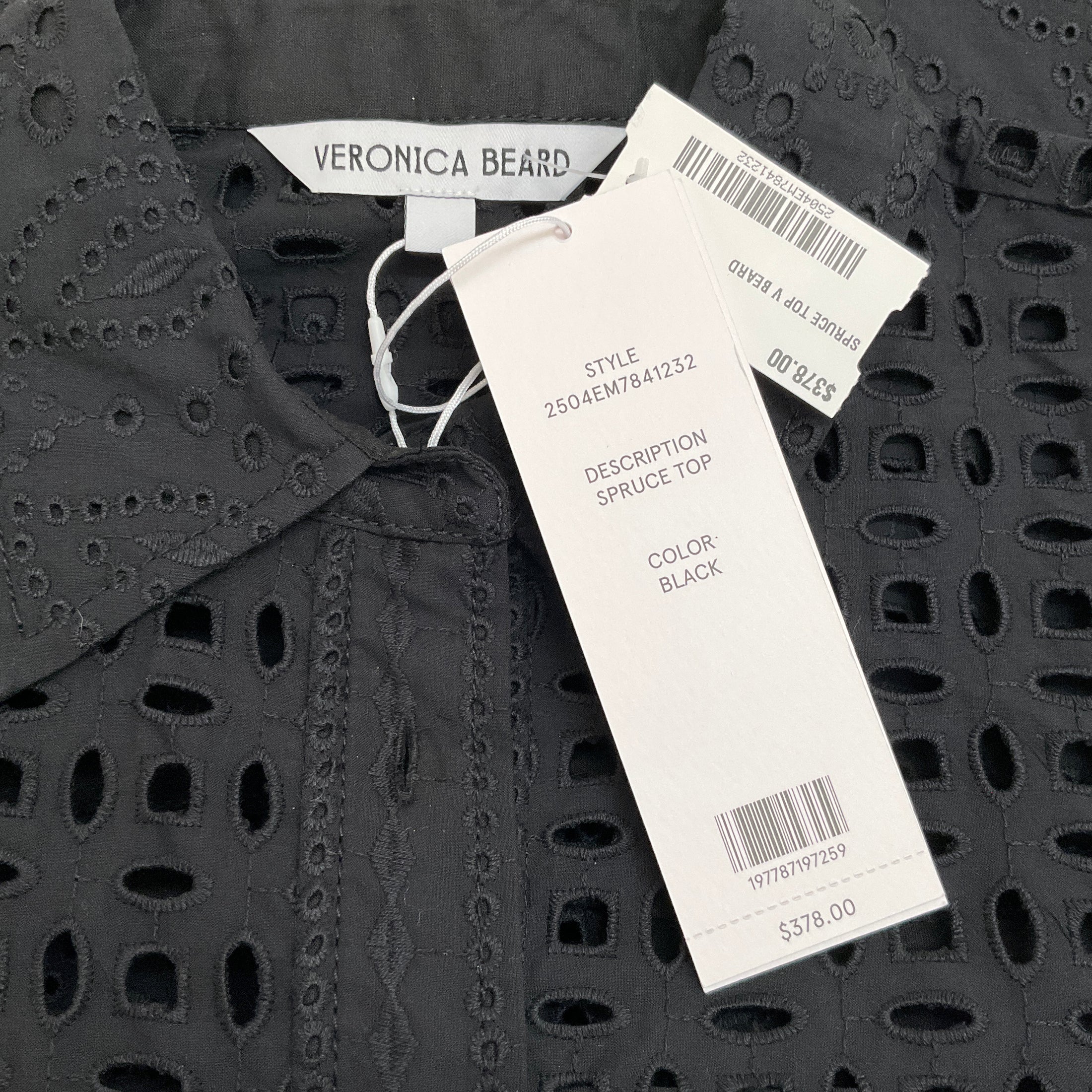 Veronica Beard Black Cotton Cropped Broderie Anglaise Spruce Top