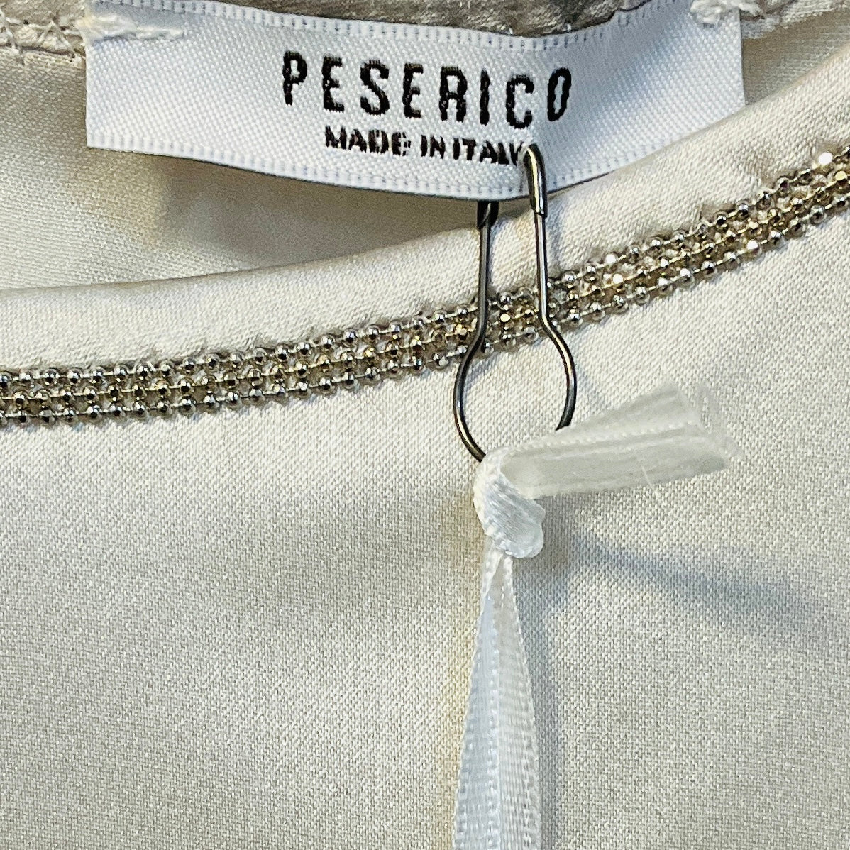 Peserico Cream Stretch Silk Satin Top with Monili