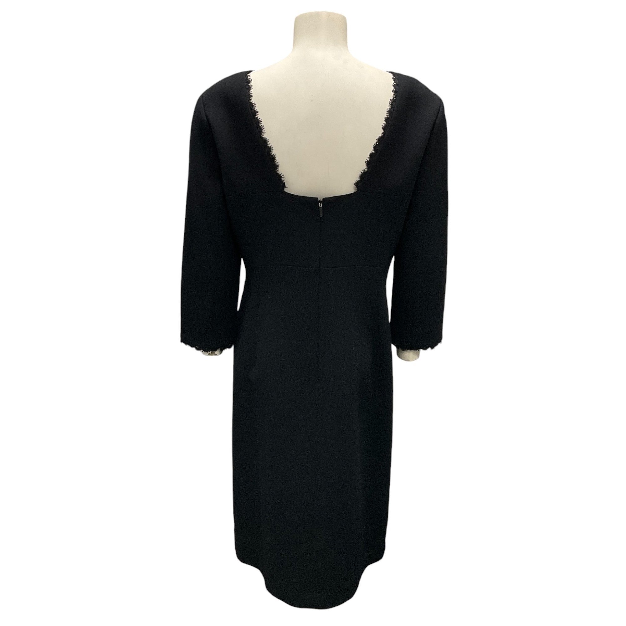 Lafayette 148 New York Black Lace Trimmed Wool Crepe Dress