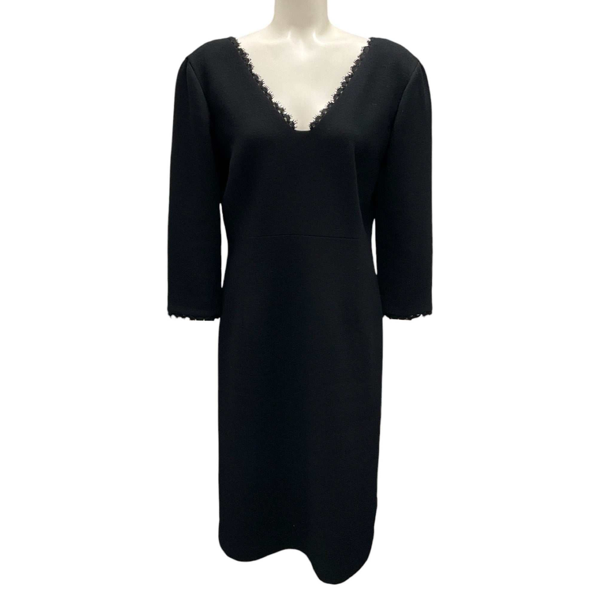 Lafayette 148 New York Black Lace Trimmed Wool Crepe Dress