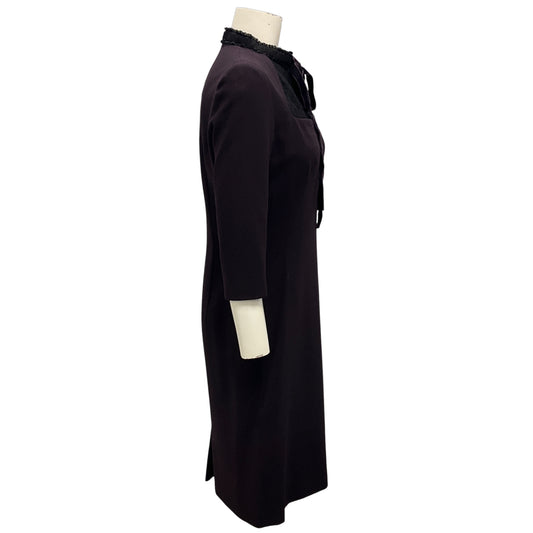 Alexander McQueen Purple / Black 2012 Lace Trimmed Wool Crepe Dress