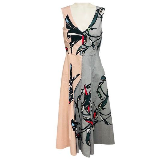 Marni Pink / Grey Multi Leaf Print Sleeveless Midi Dress
