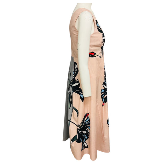 Marni Pink / Grey Multi Leaf Print Sleeveless Midi Dress