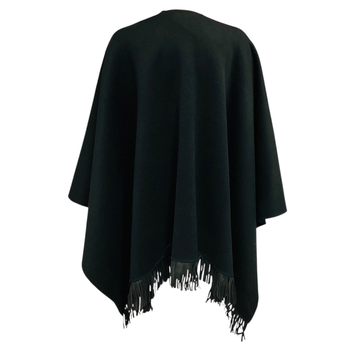 Anne Fontaine Black Fringed Leather Hem Wool Cape
