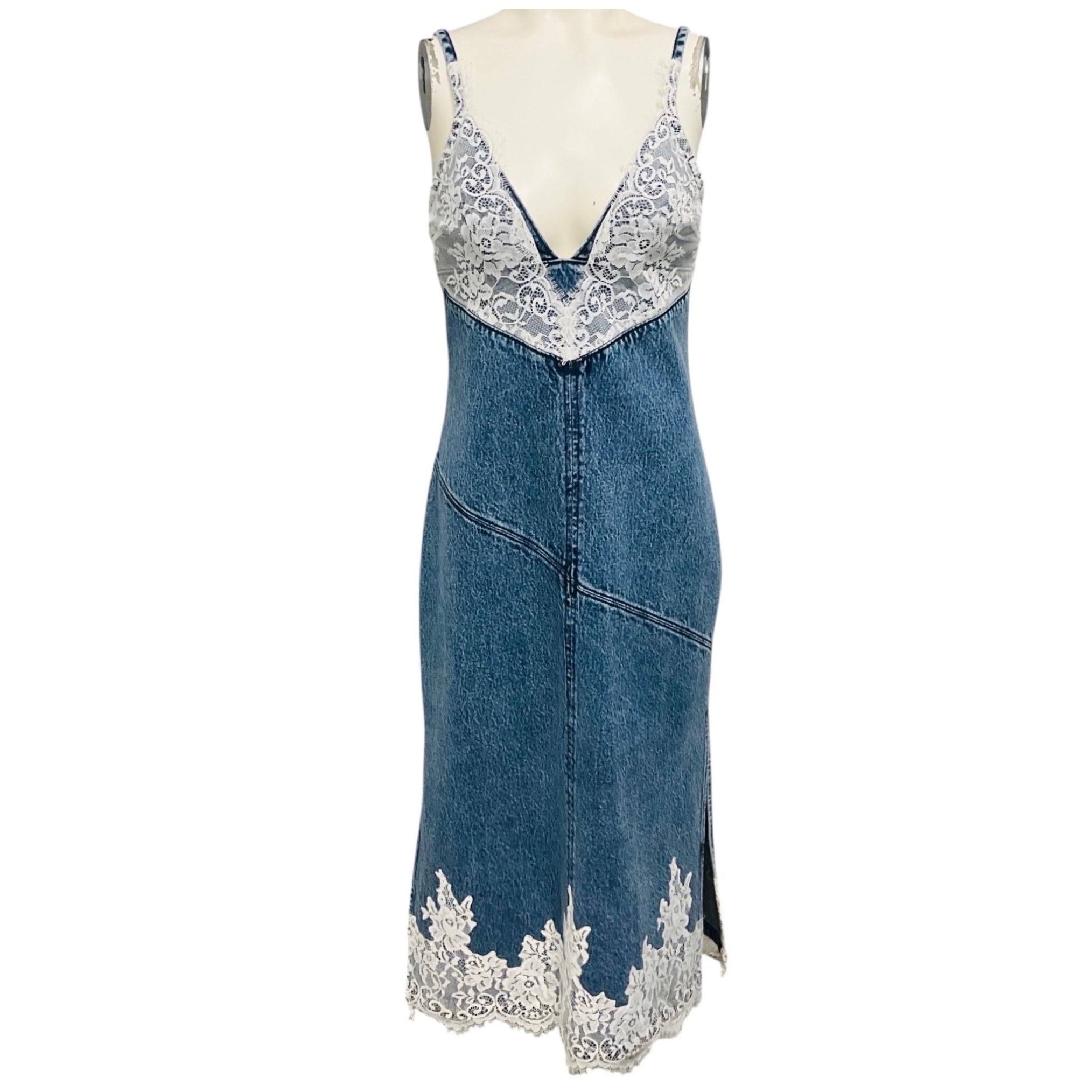 3.1 Phillip Lim Blue Denim Slip Dress with Lace 