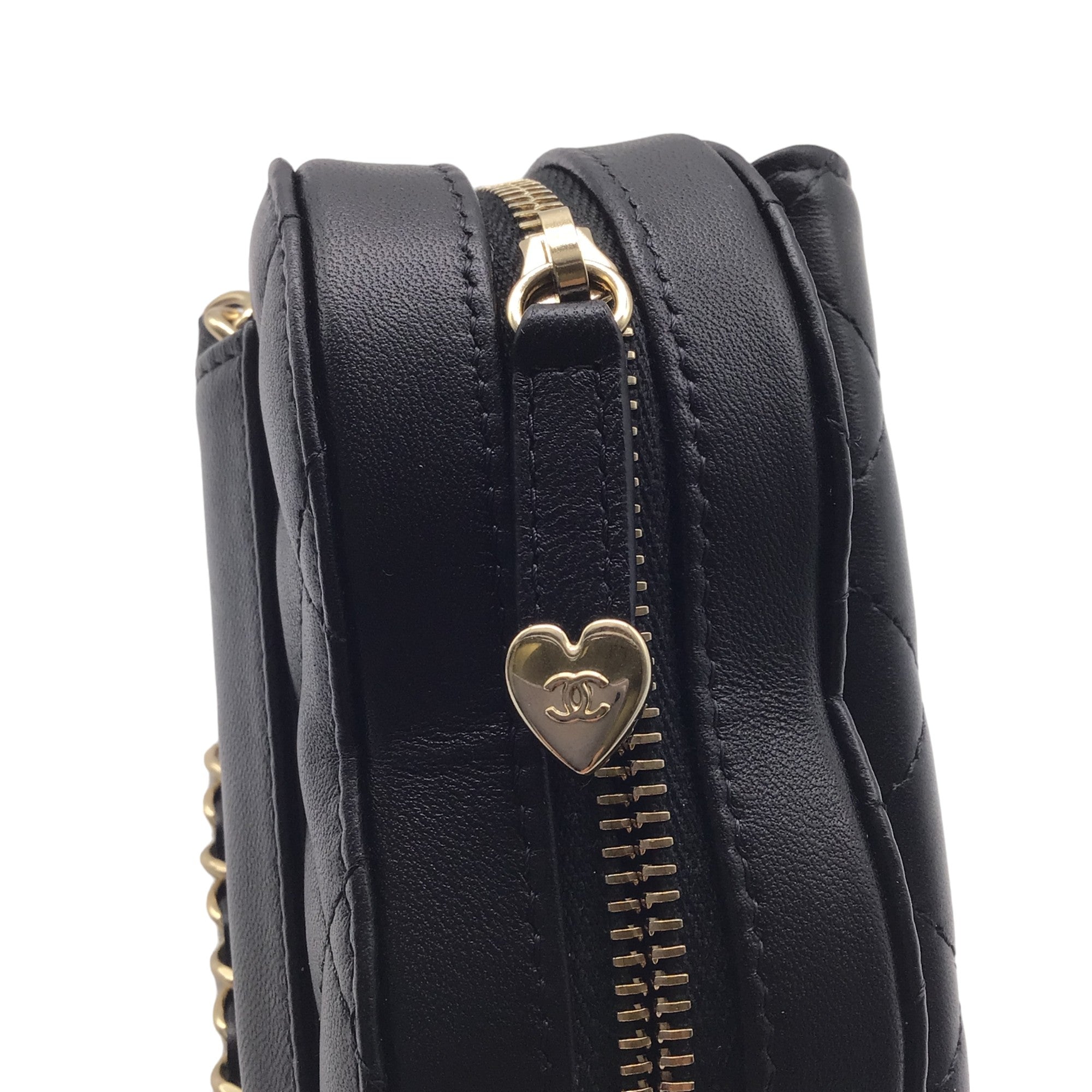 Chanel Black 2022 Quilted Lambskin Leather Mini Heart Handbag