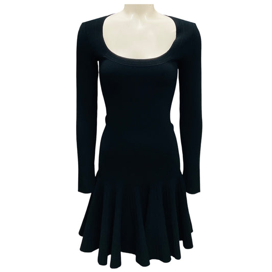 Alaia Black Flared Ribbed Knit Dress