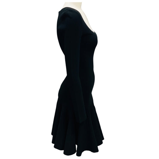Alaia Black Flared Ribbed Knit Dress