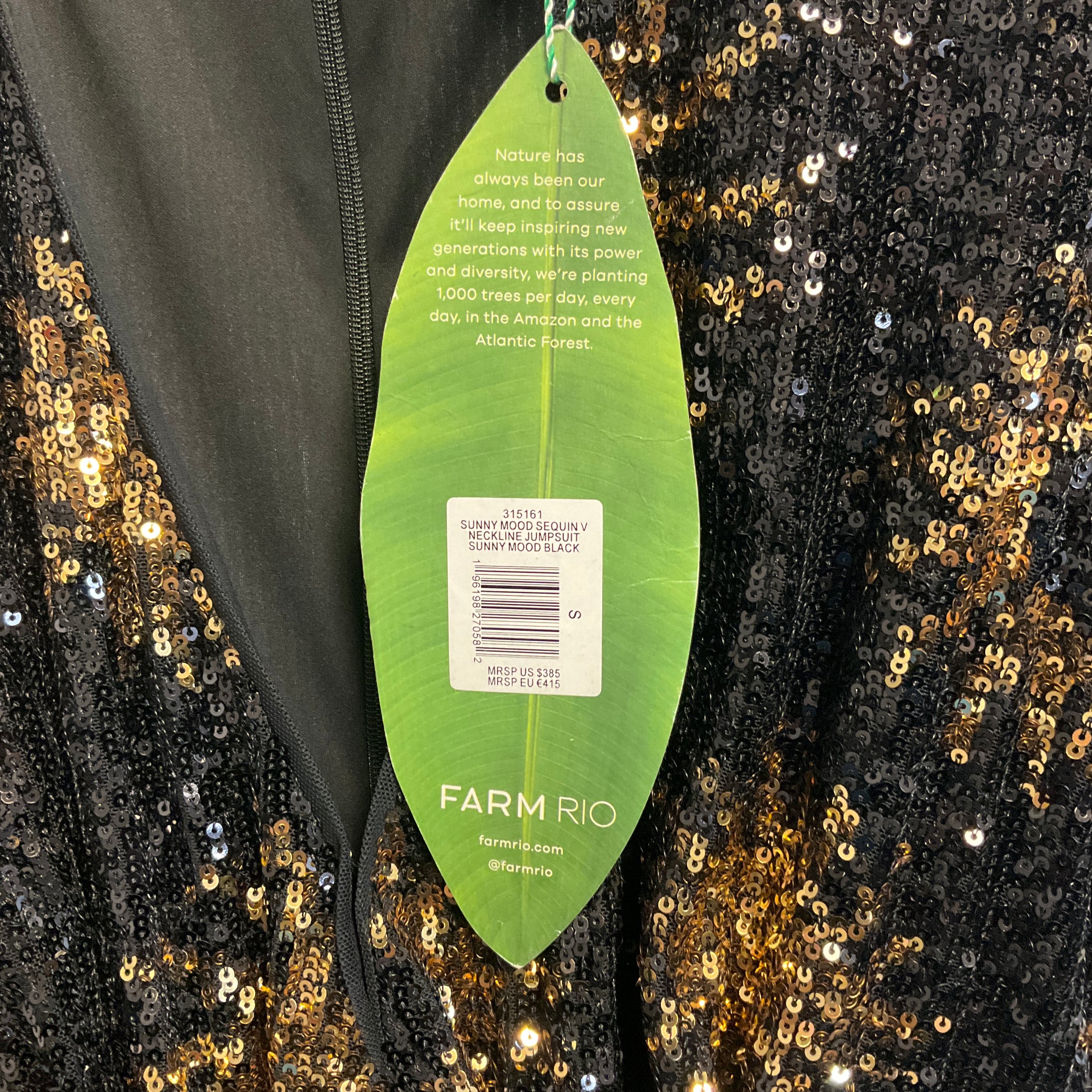 Farm Rio Black Sunny Mood Sequin V Neckline Jumpsuit