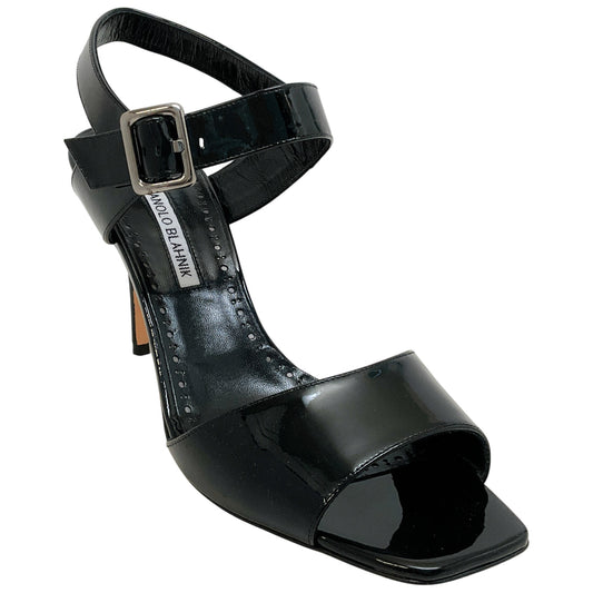 Manolo Blahnik Black Patent Leather Fairu Sandals
