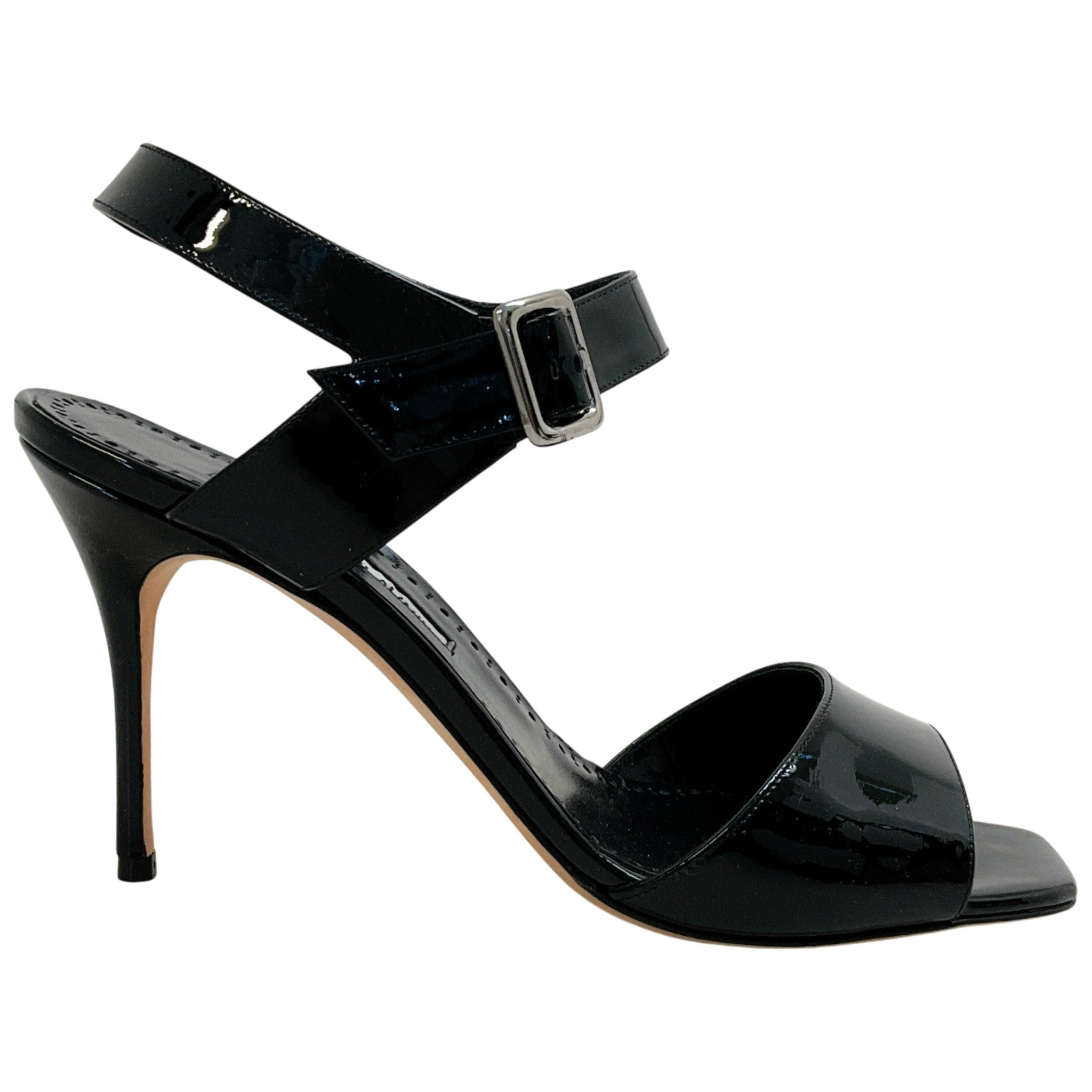 Manolo Blahnik Black Patent Leather Fairu Sandals