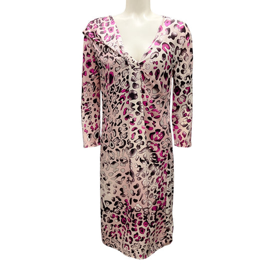 Salvatore Ferragamo Pink Multi Printed Long Sleeved Silk Dress