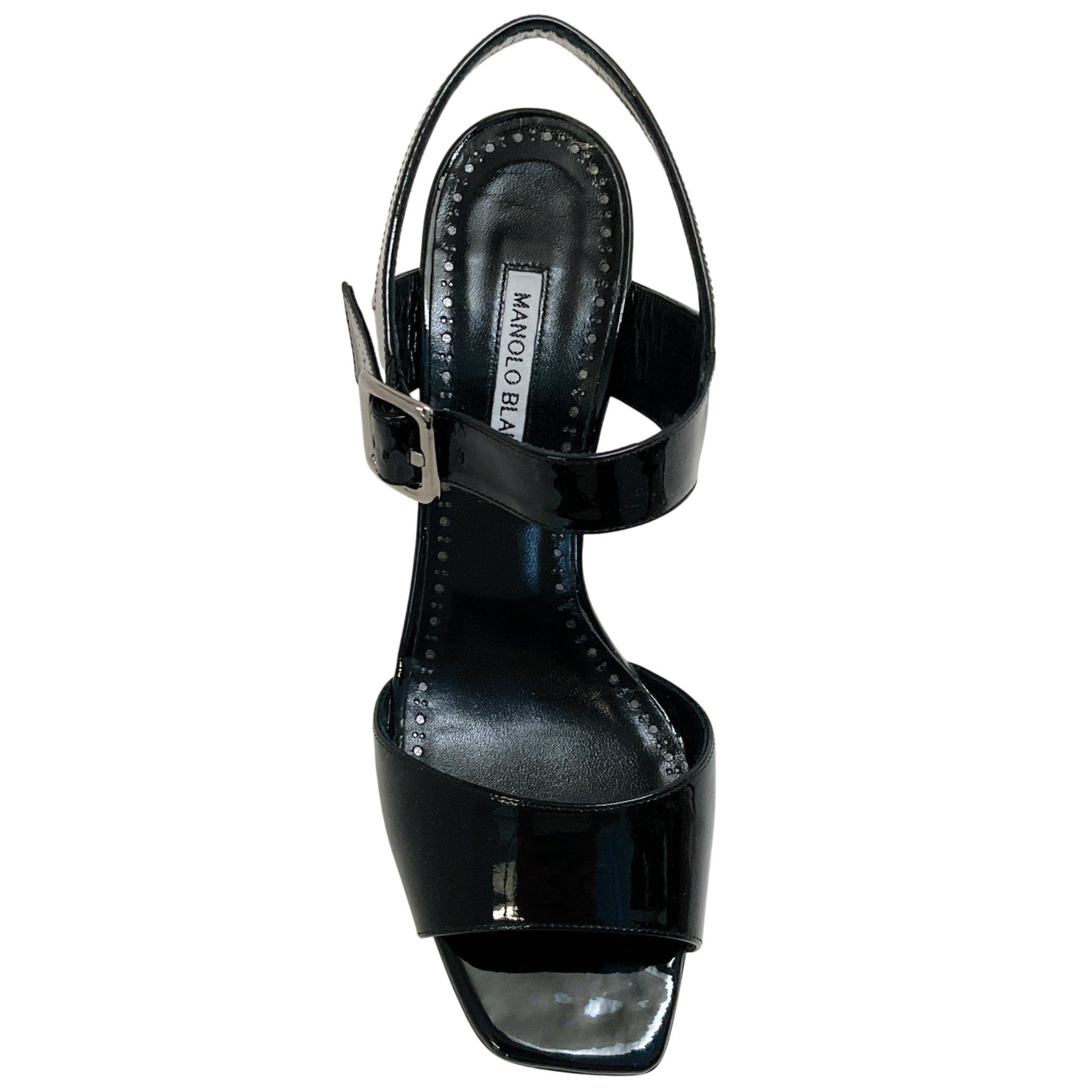 Manolo Blahnik Black Patent Leather Fairu Sandals