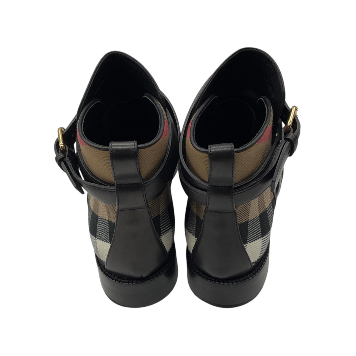 Burberry Black / Archive Beige Check and Leather Flat Ankle Boot