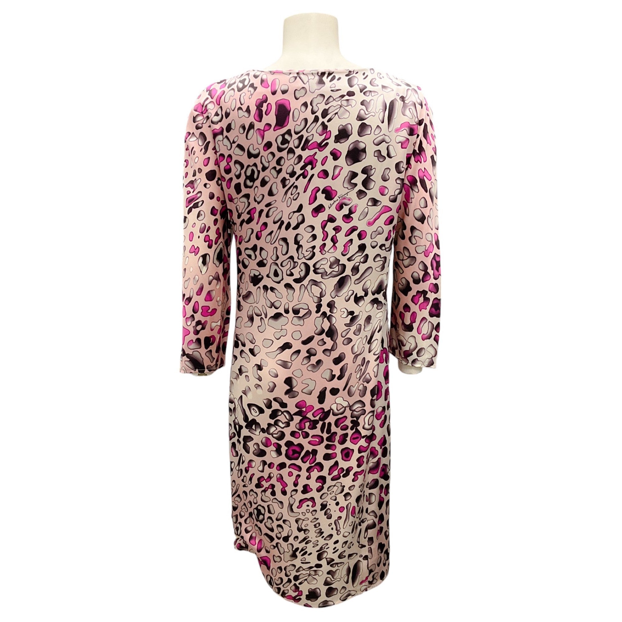 Salvatore Ferragamo Pink Multi Printed Long Sleeved Silk Dress