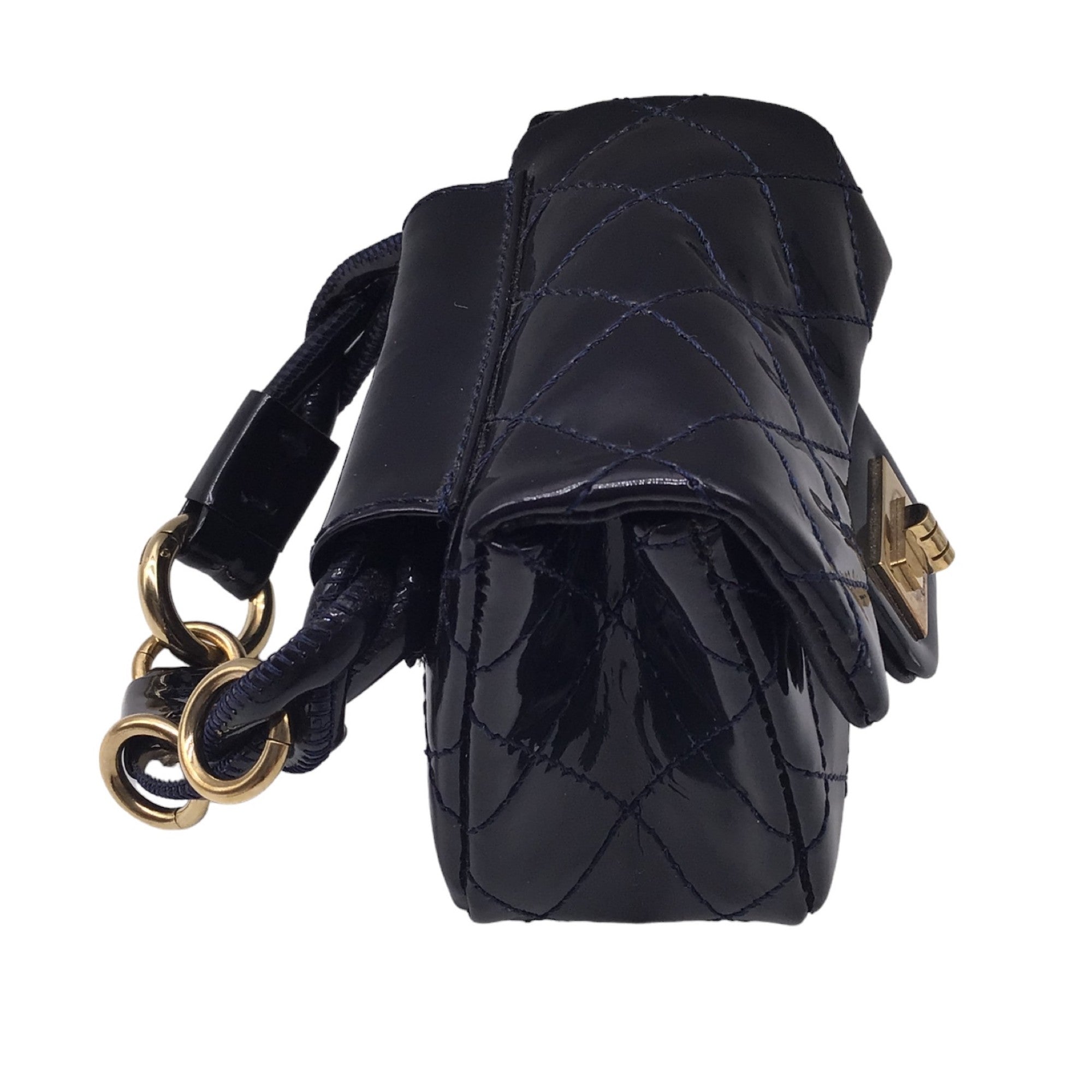 Chanel Navy Blue Quilted Patent Leather Anklet Ankle Monitor Mini Bag