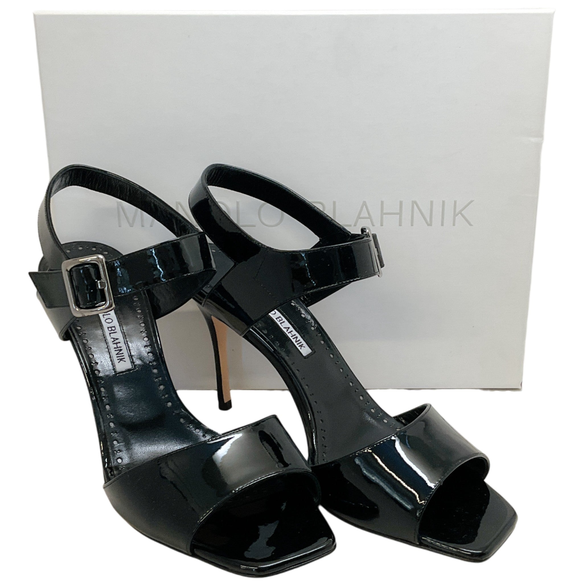 Manolo Blahnik Black Patent Leather Fairu Sandals