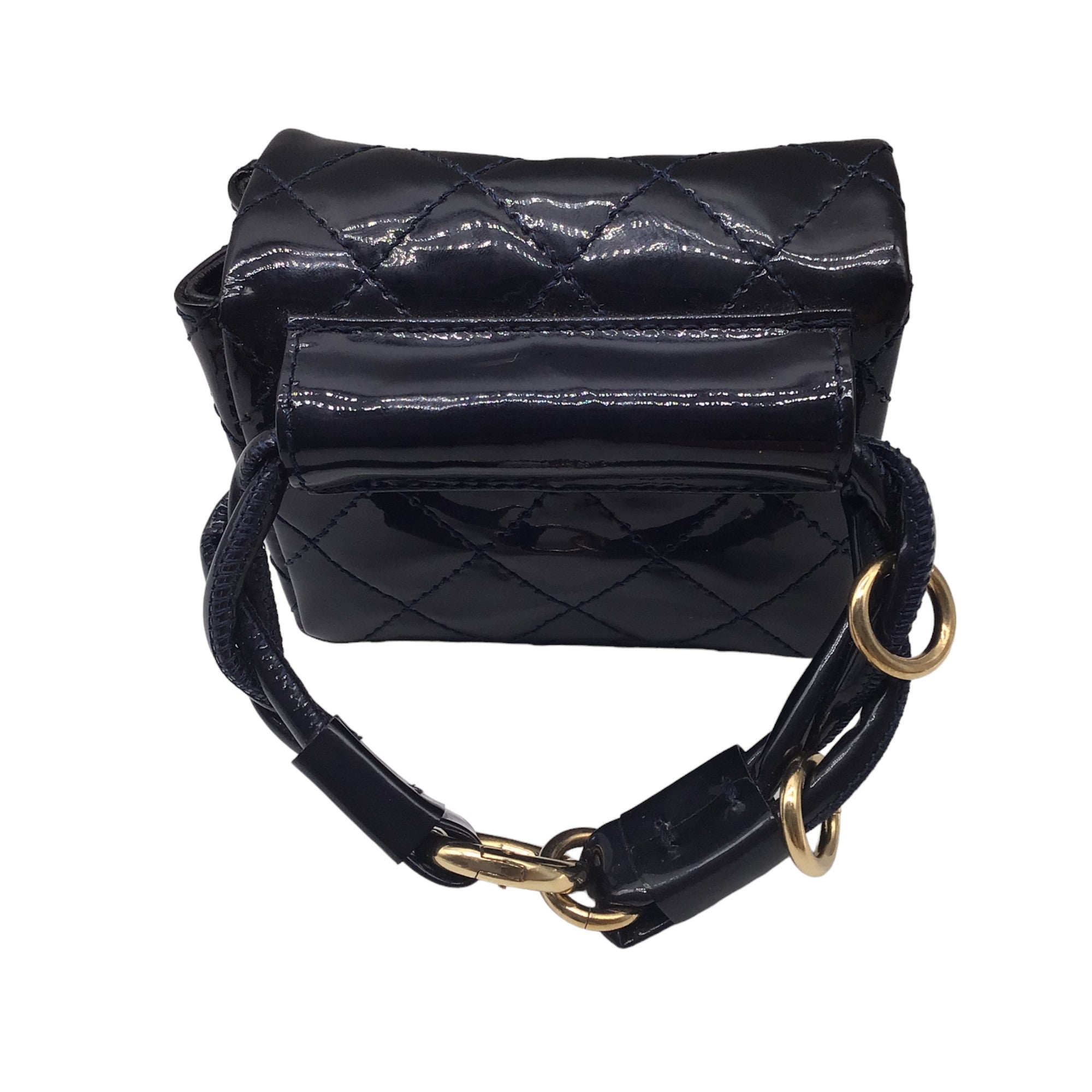 Chanel Navy Blue Quilted Patent Leather Anklet Ankle Monitor Mini Bag