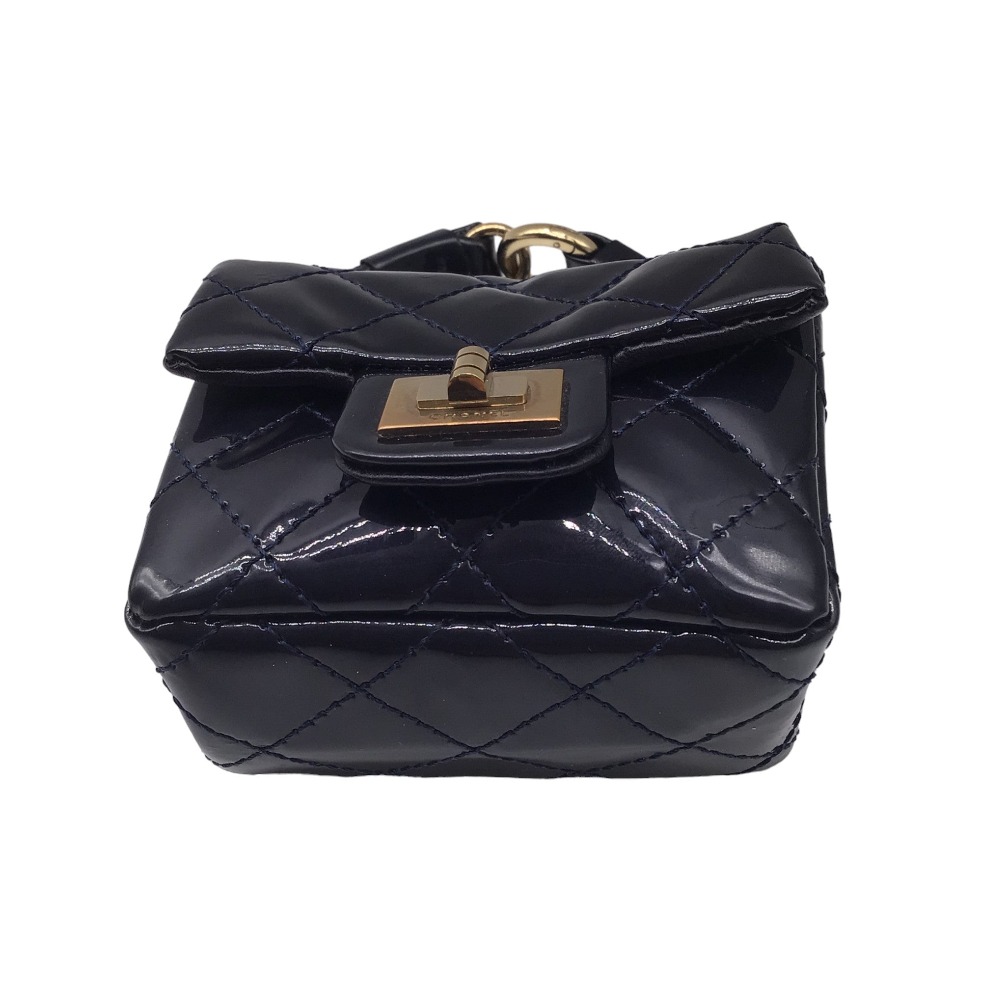 Chanel Navy Blue Quilted Patent Leather Anklet Ankle Monitor Mini Bag