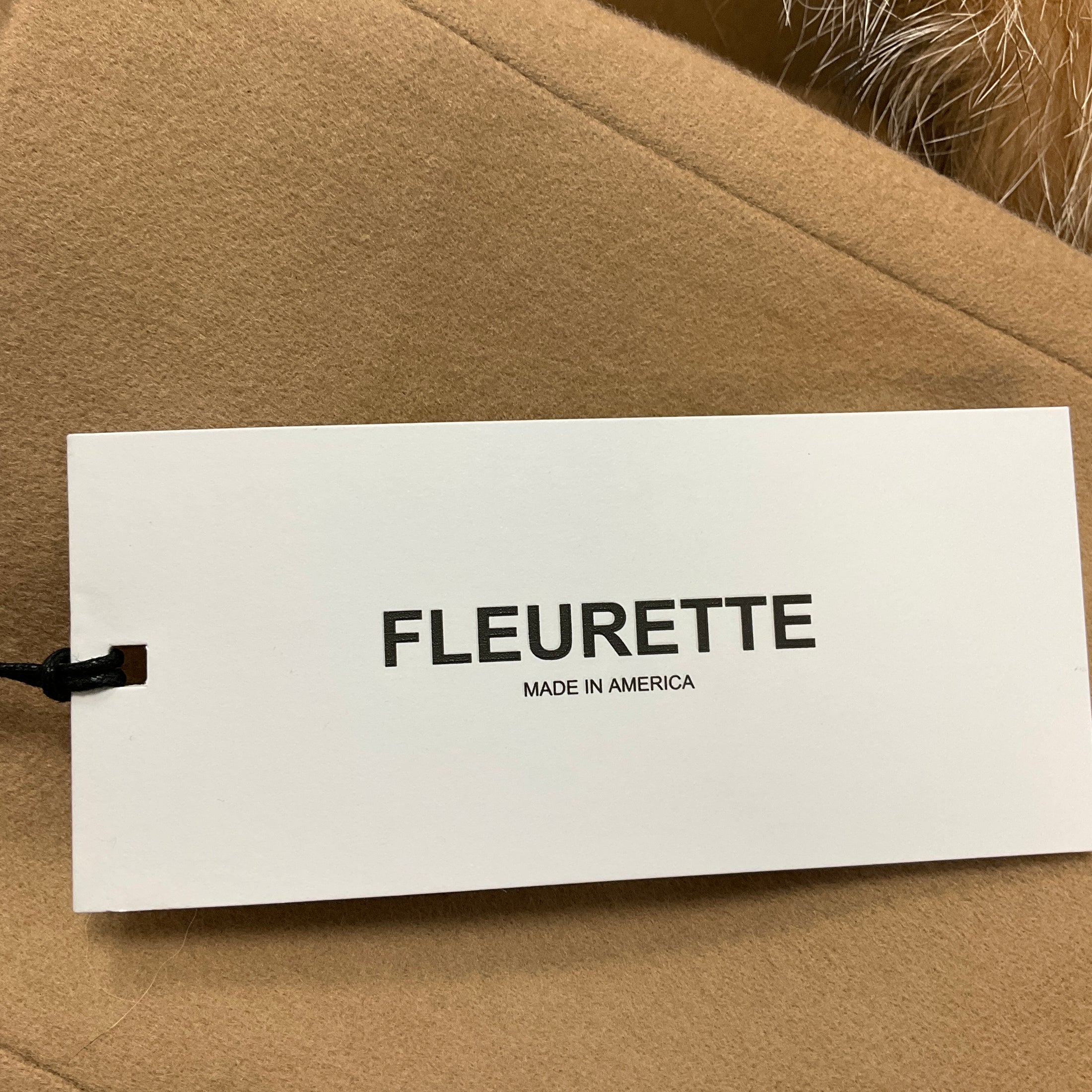 Fleurette Camel Fox Fur Collar Wool Wrap Coat with Belt