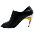 Load image into Gallery viewer, Alexander McQueen Black Leather Open Toe Pumps with Silver / Gold Heel
