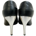 Load image into Gallery viewer, Alexander McQueen Black Leather Open Toe Pumps with Silver / Gold Heel
