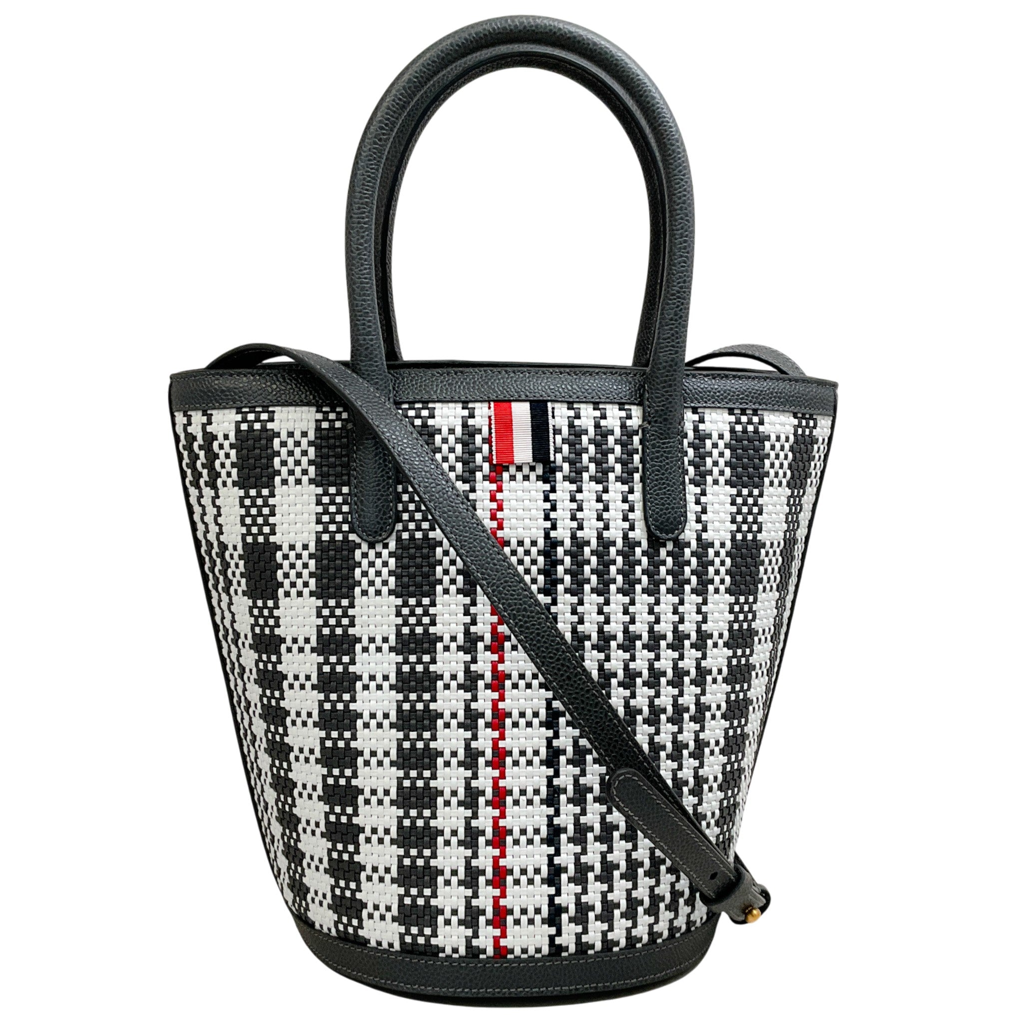 Thom Browne Dark Grey Checked Woven Leather Bucket Bag