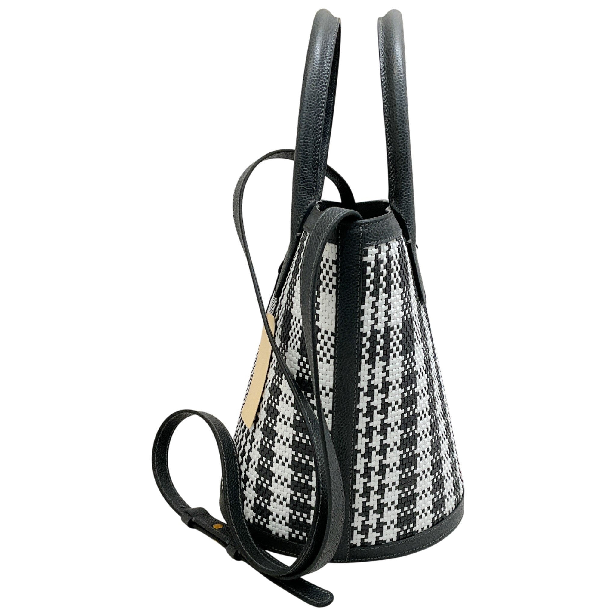 Thom Browne Dark Grey Checked Woven Leather Bucket Bag