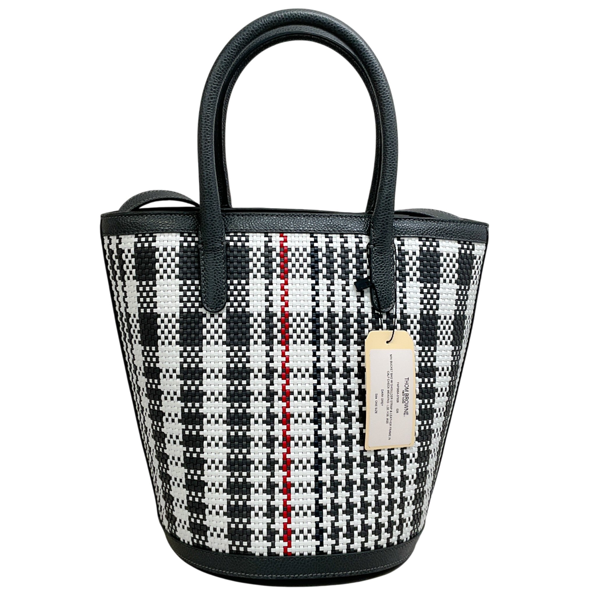 Thom Browne Dark Grey Checked Woven Leather Bucket Bag