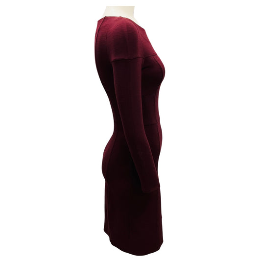 Maurizio Pecoraro Burgundy Fitted Stretch Knit Dress