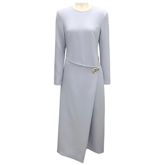 Brandon Maxwell Sky Blue The Rumer Embellished Wool Wrap Effect Midi Dress