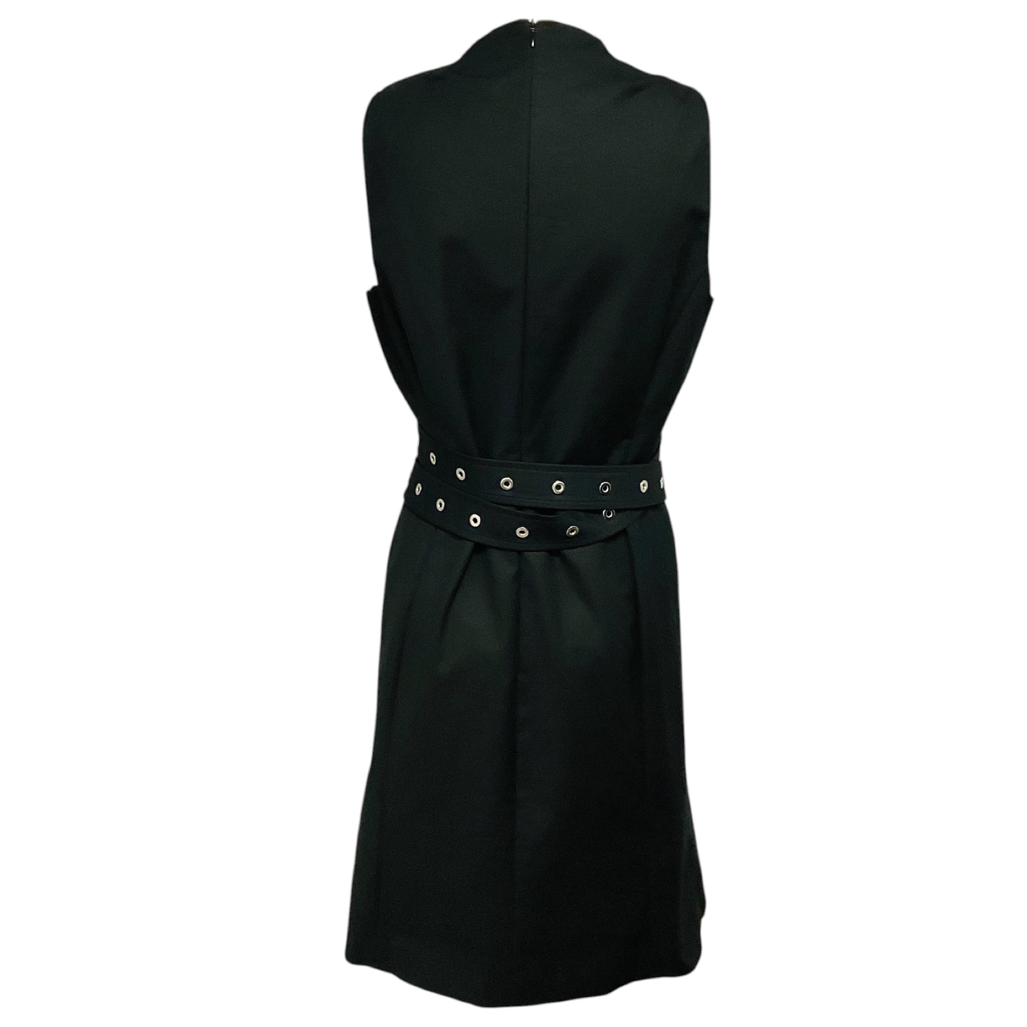 Michael Kors Collection Black Sleeveless Cotton Stretch Dress with Grommet Detail Belt