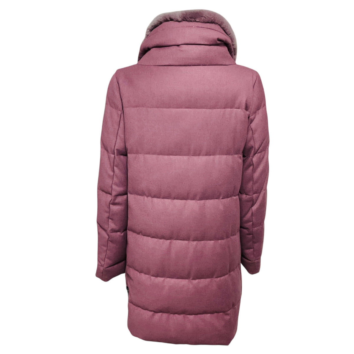 Amina Rubinacci Mauve Delia Quilted Zip Front Down Puffer Coat with Fur Collar