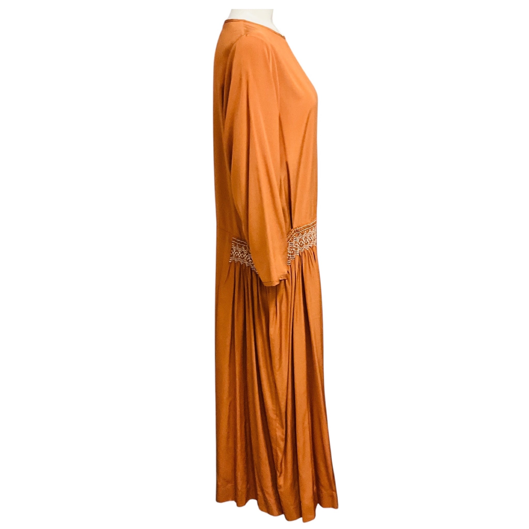 Arts & Science Burnt Orange Long Sleeved Satin Midi Dress