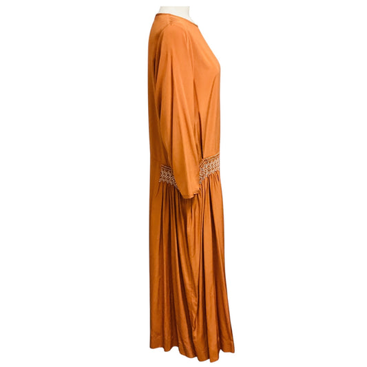 Arts & Science Burnt Orange Long Sleeved Satin Midi Dress