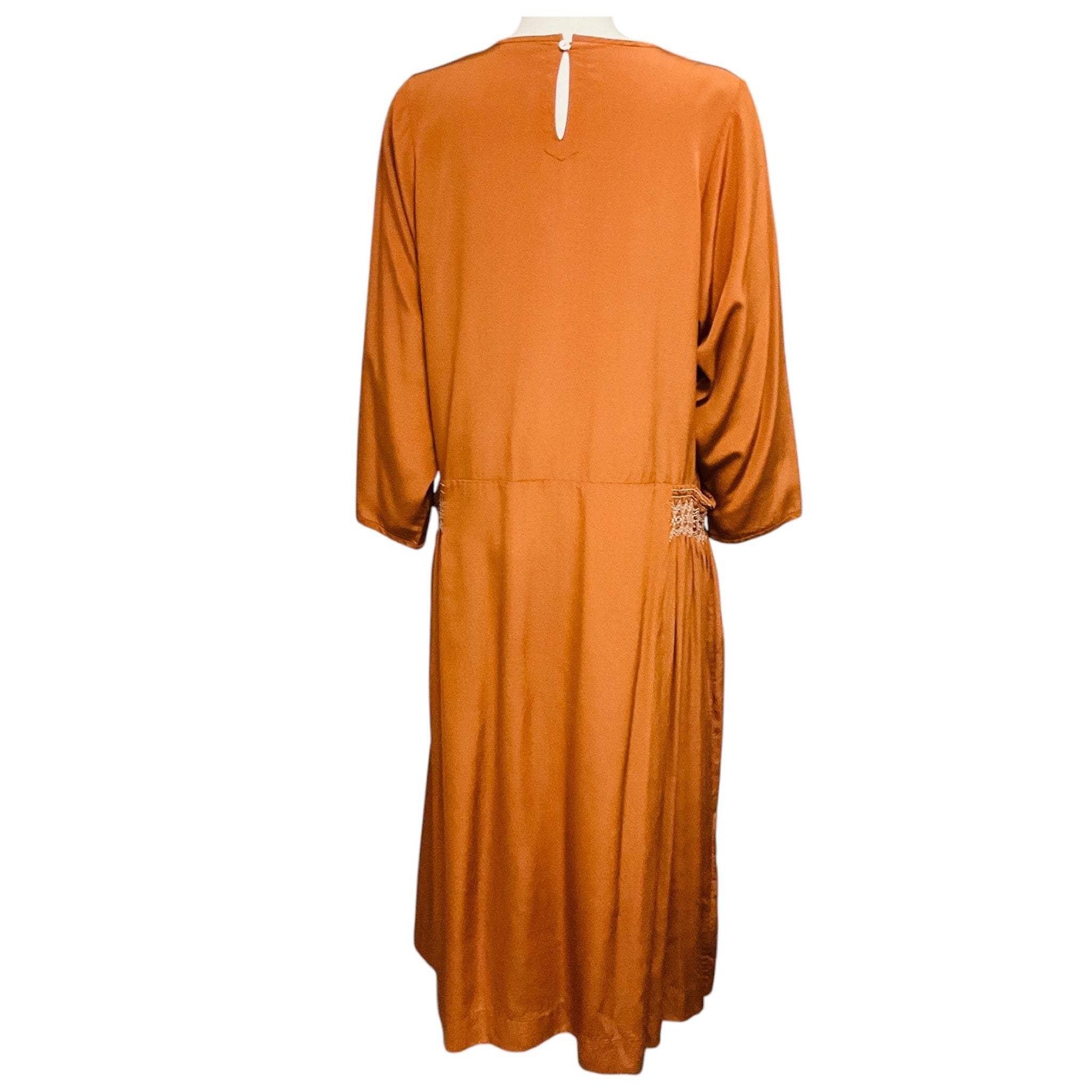 Arts & Science Burnt Orange Long Sleeved Satin Midi Dress