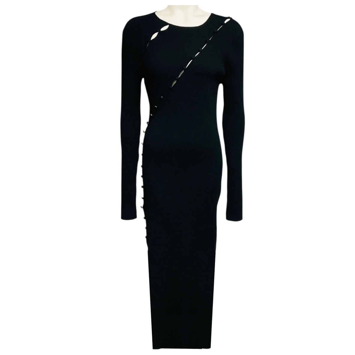 Altuzarra Black Long Sleeved Ribbed Knit Midi Dress