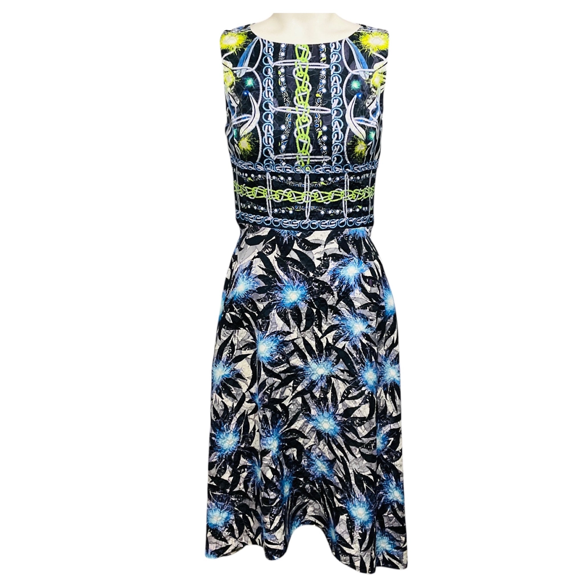 Peter Pilotto Blue Multi Printed Sleeveless Satin Midi Dress