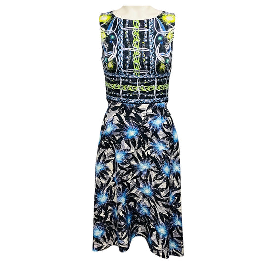 Peter Pilotto Blue Multi Printed Sleeveless Satin Midi Dress