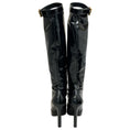 Load image into Gallery viewer, Saint Laurent Black Patent Leather Tall Rhinestone Buckle Boots
