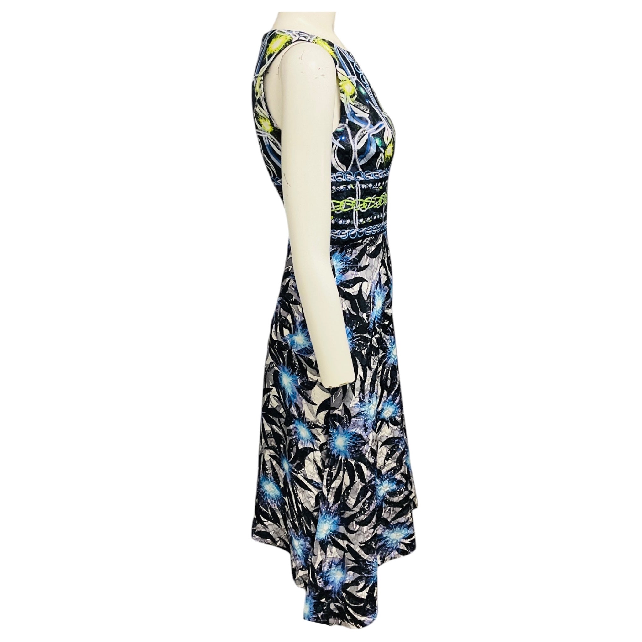 Peter Pilotto Blue Multi Printed Sleeveless Satin Midi Dress