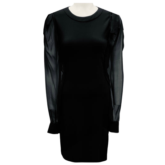 Saloni Black Silk Chiffon and Viscose Crepe Dress
