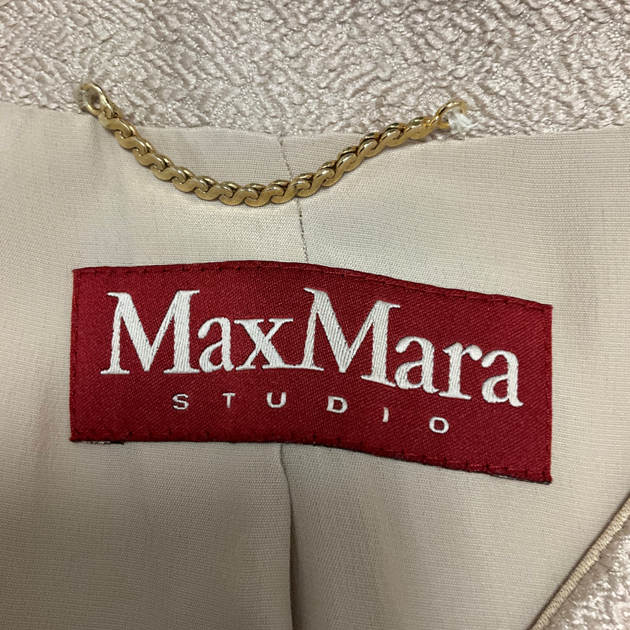 Max Mara Studio Champagne Metallic Textured Satin Jacquard Coat