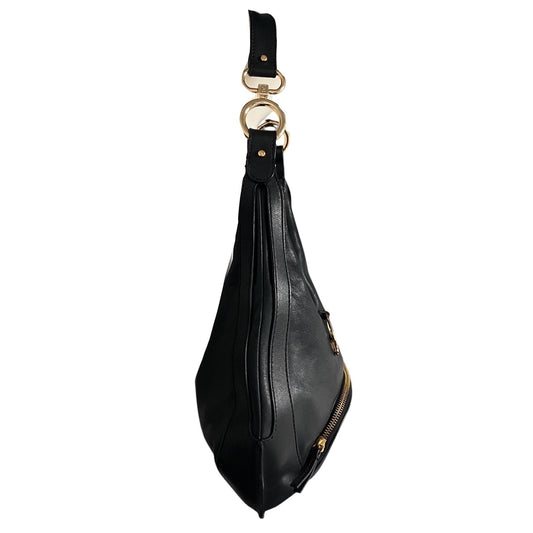 Fendi Vintage Black Leather Hobo Bag with Gold Hardware