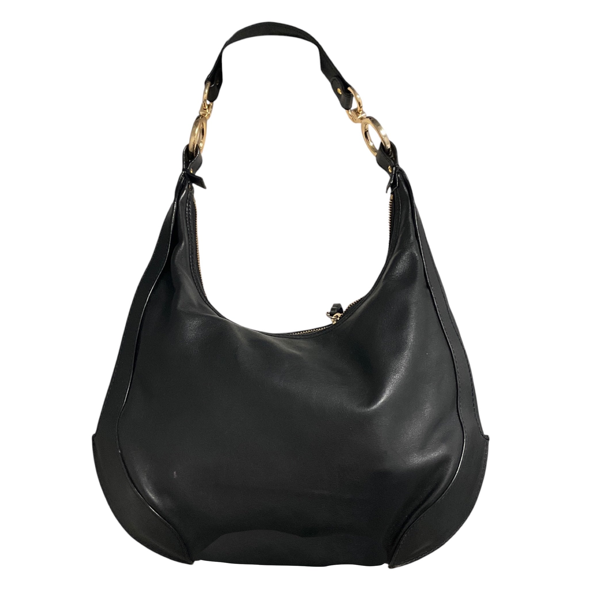 Fendi Vintage Black Leather Hobo Bag with Gold Hardware