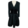 Load image into Gallery viewer, Oscar de la Renta Vintage Black Button Front Wool and Satin Flared Dress with Velvet Waist
